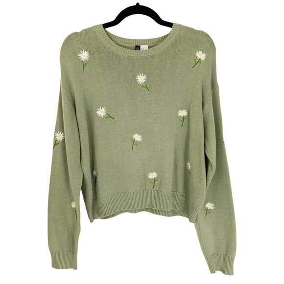 H&M Sweaters - Embroidered Floral Daisy Print Knit Sweater